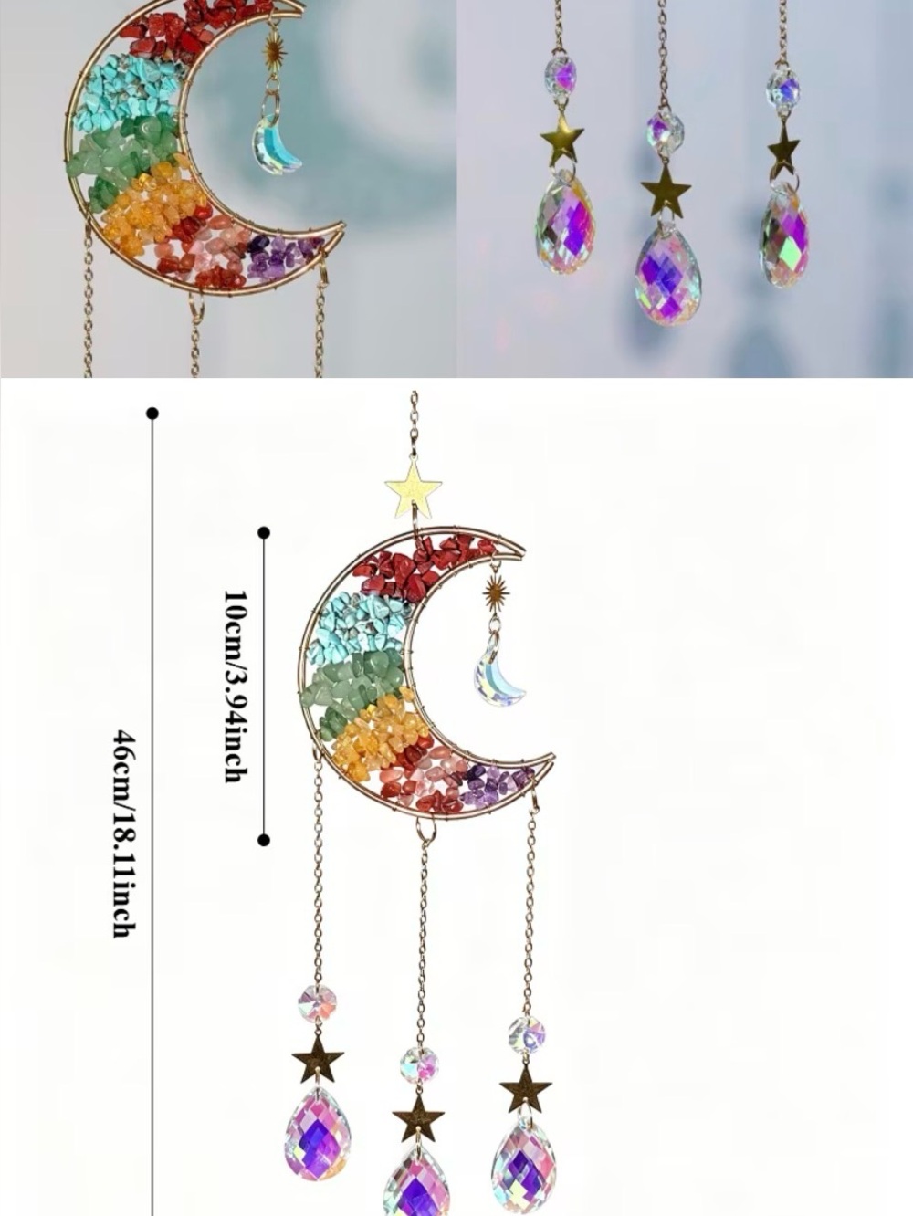 Rainbow Moon Crystal Dangle Necklace - Multicolor